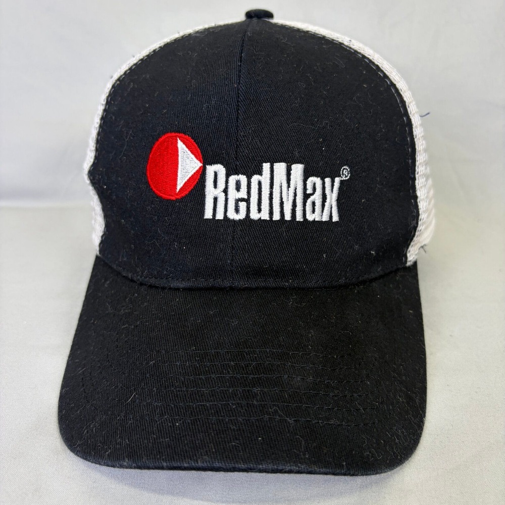 RedMax Trucker Hat Logo Mesh Back Mens OSFM Black White Adjustable Cap